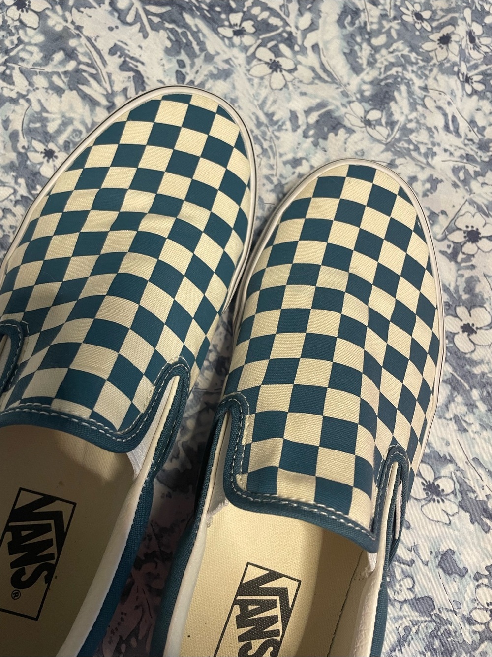 Vans Checkerboard Slip-On Sneakers in Teal and White - Picture 3 of 5